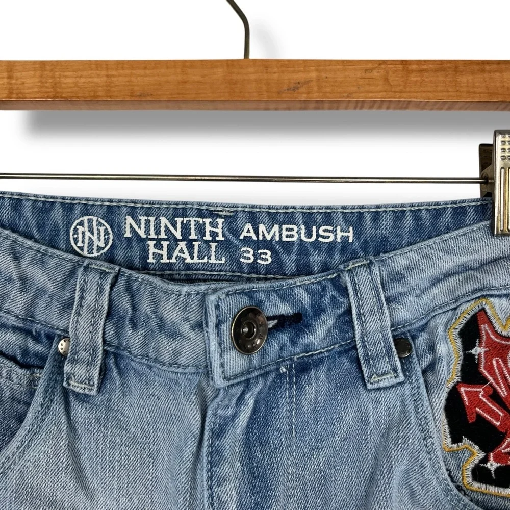 NINTH HALL AMBUSH Y2K Jeans Men’s 33 Skull Embroidered Baggy Wide Leg Panther